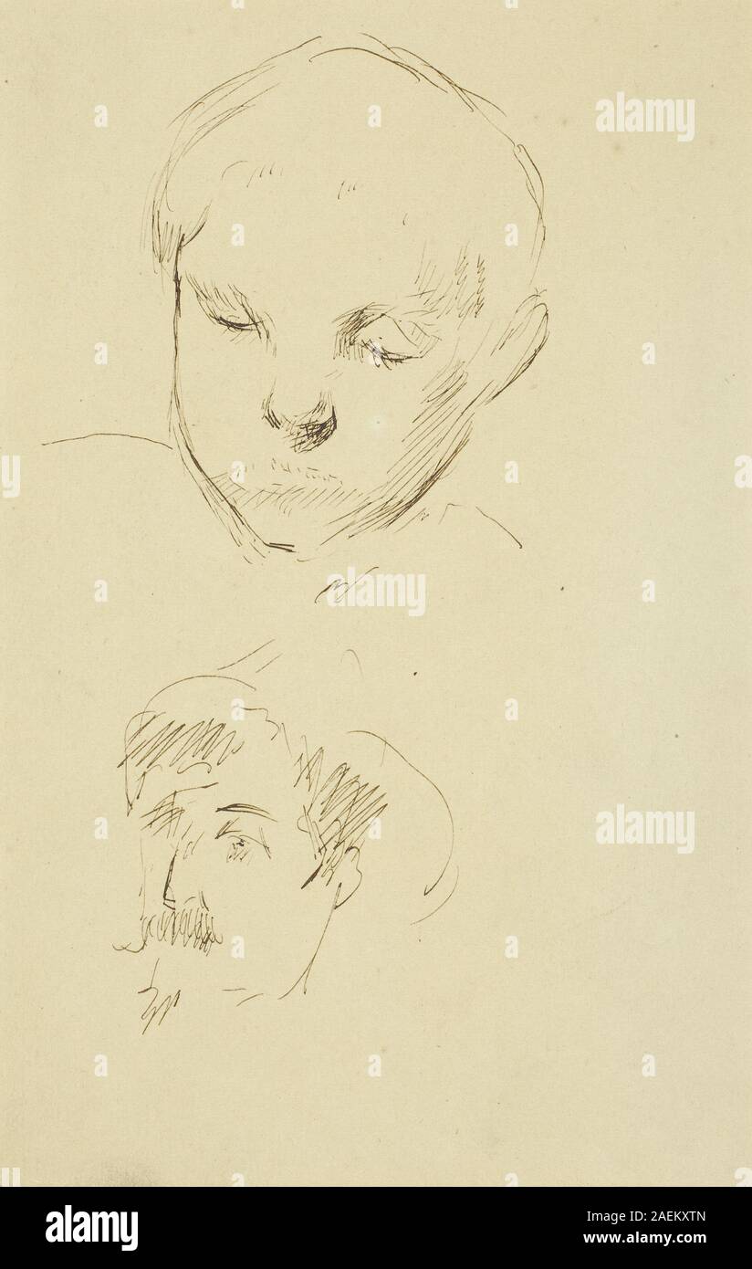 Gemälde von Paul Gauguin, 1884–1888, mit dem Profil eines Jungen und einem Selbstporträt auf dem Recto. Mit menschlichen Figuren, Gesichtsdetails, Komposition, Pinselarbeit und vorbereitender Studie. Stockfoto