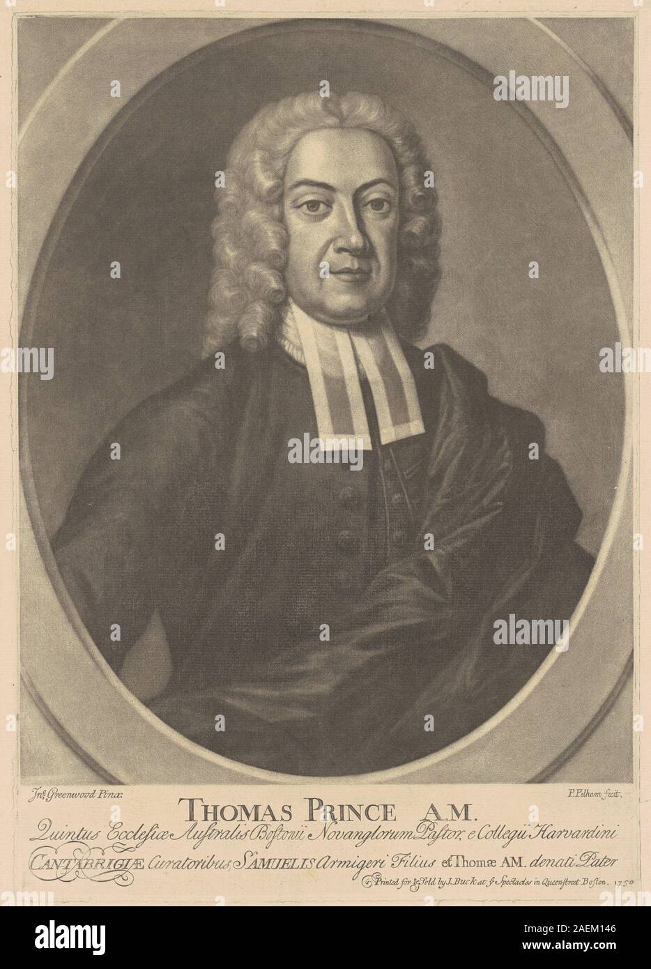 Peter Pelham, nachdem John Greenwood, Thomas Prinz, EIN M, 1750 Thomas Prinz, A. M.; 1750 Datum Stockfoto