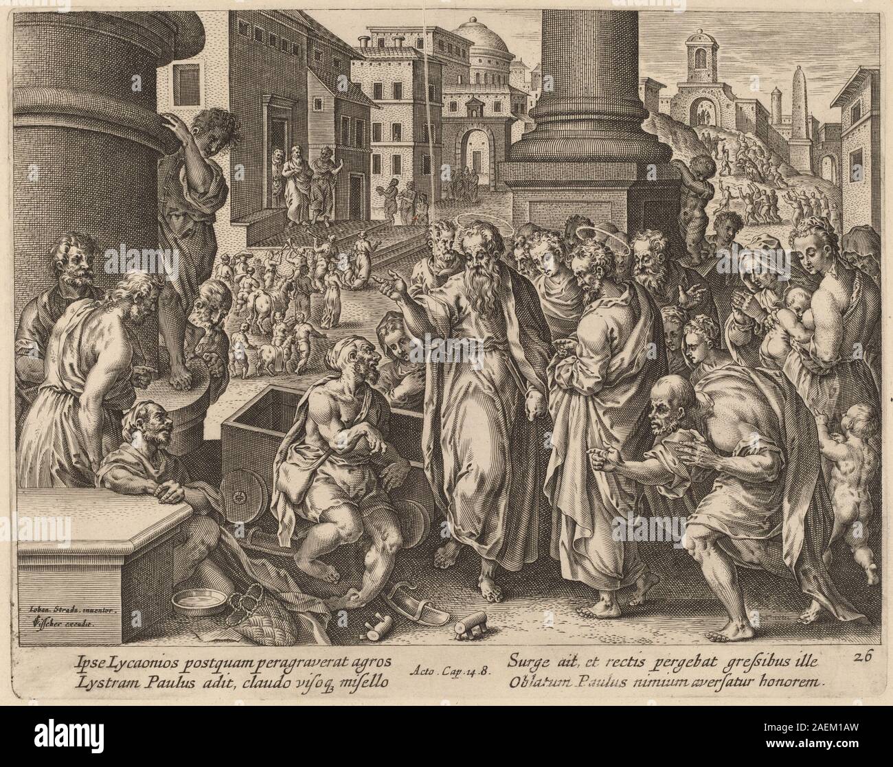 Philip Galle nach Jan van der Straet, Saint Paul heilt den Lahmen in Lystra Saint Paul heilt den Lahmen in Lystra Stockfoto