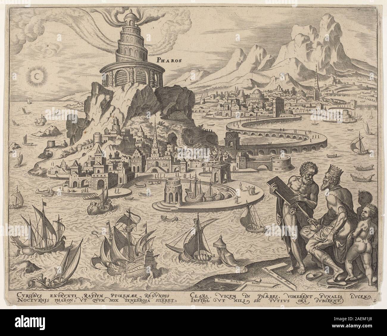 Philip Galle, nach Maerten van Heemskerck, Pharos (der Leuchtturm von Alexandria), 1572 Pharos