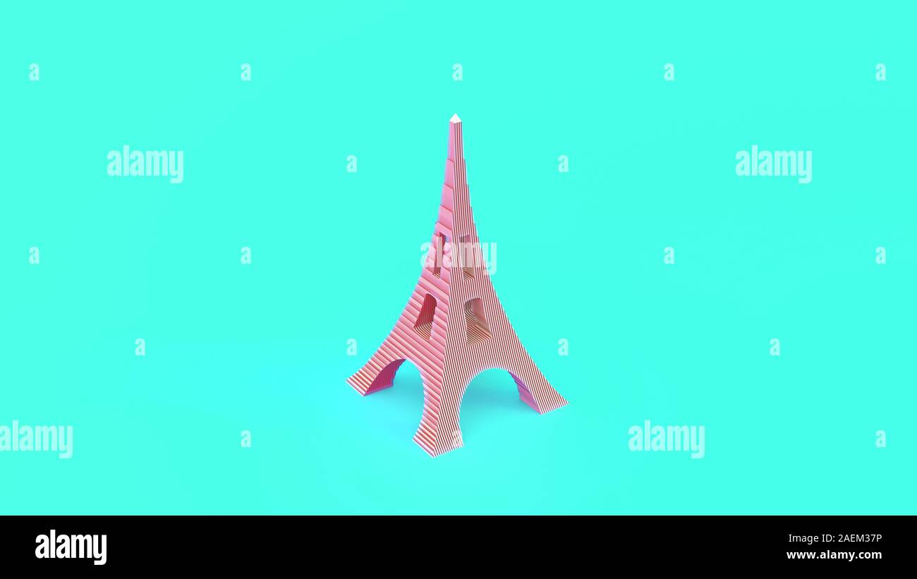 Eiffelturm isoliert auf hellgrüner Hintergrund hochwertige 3D-Abbildung. Stockfoto