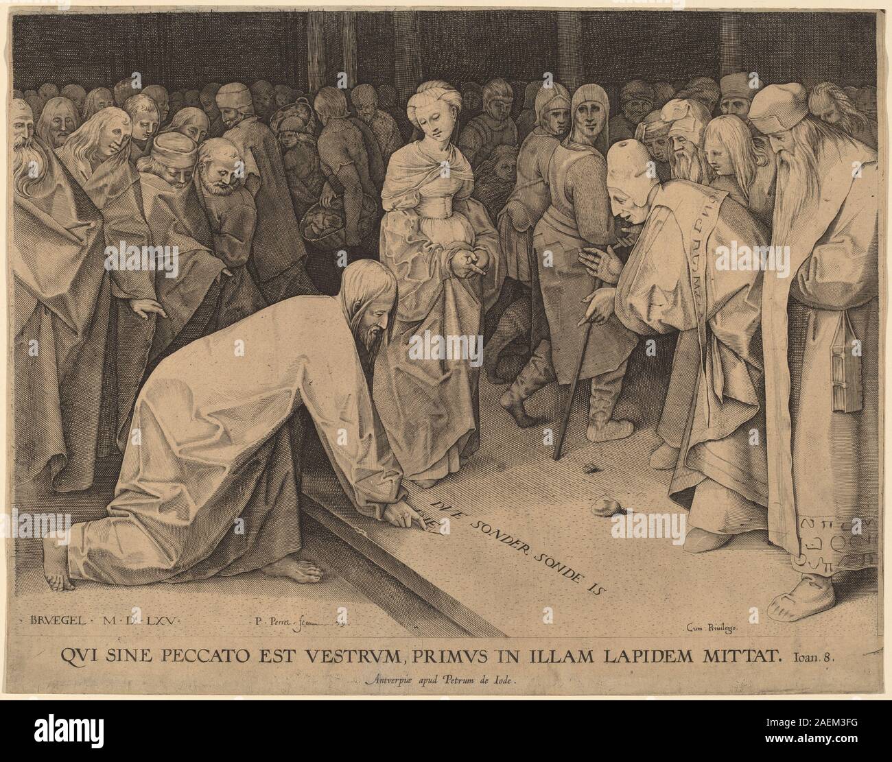 Pieter Perret nach Pieter Brueghel der Ältere, Christus und die Adultress, 1579 Christus und die Adultress; 1579 Datum Stockfoto