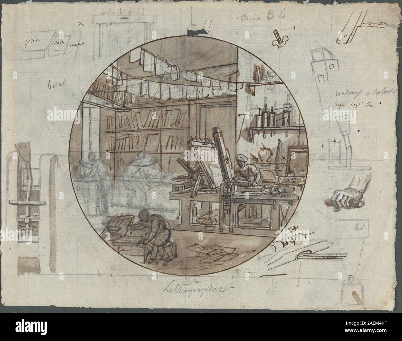 Wahrscheinlich Französische aus dem 19. Jahrhundert, Lithographische Werkstatt, 19. Jahrhundert lithographische Werkstatt; 19. Stockfoto