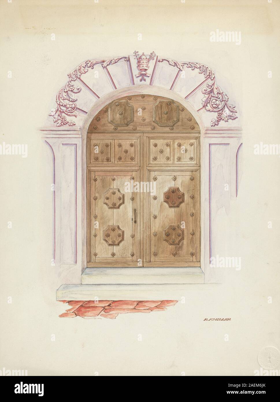 Randolph F Miller, Türöffnung und Wandmalerei, 1937 Tür und Wand Malerei; 1937 Datum Stockfoto