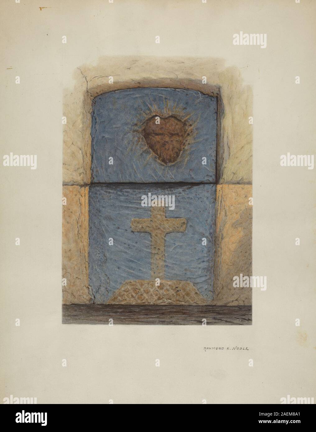 Keystone von Raymond E. Noble, um 1940, mit architektonischem Element, zentralem Stein, Bogenkonstruktion, struktureller Halt und dekorative Details. Stockfoto