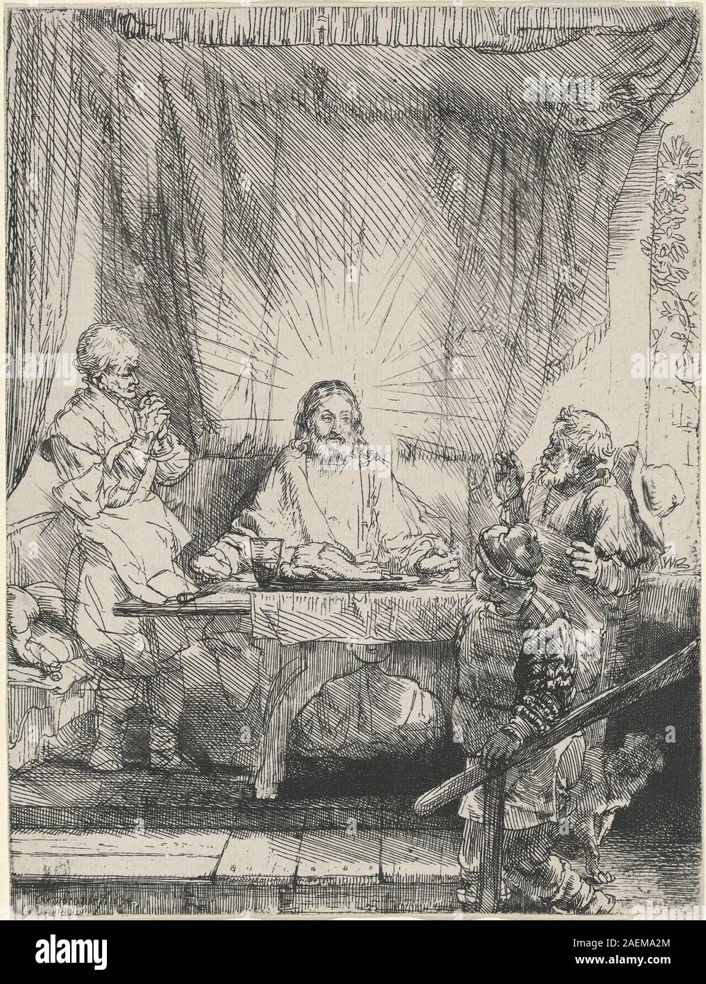 Rembrandt van Rijn, Christus in Emmaus - Die größere Platte, 1654, Christus in Emmaus: Die größere Platte; 1654 Datum Stockfoto