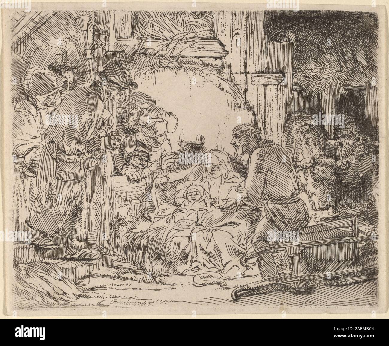 Rembrandt van Rijn, die Anbetung der Hirten - mit der Lampe, c1654, die Anbetung der Hirten: Mit der Lampe; c. 1654 Stockfoto