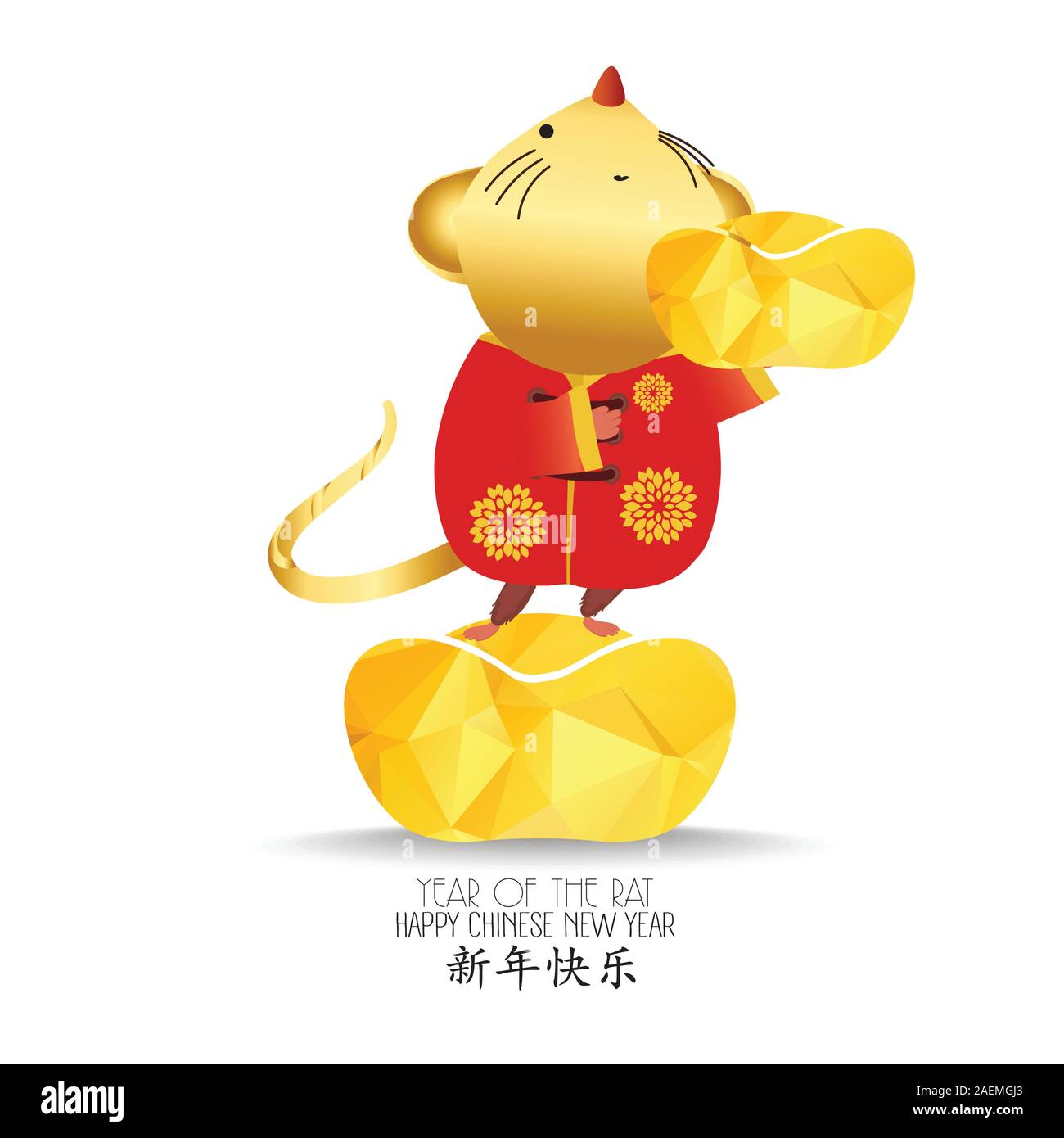 Kleine Ratte mit chinesischen gold Ingot. Sternzeichen Mäuse tierischen Lucks 2020 der Ratte. Das chinesische Neujahr. Cartoon Vektor-illustration isoliert Stock Vektor