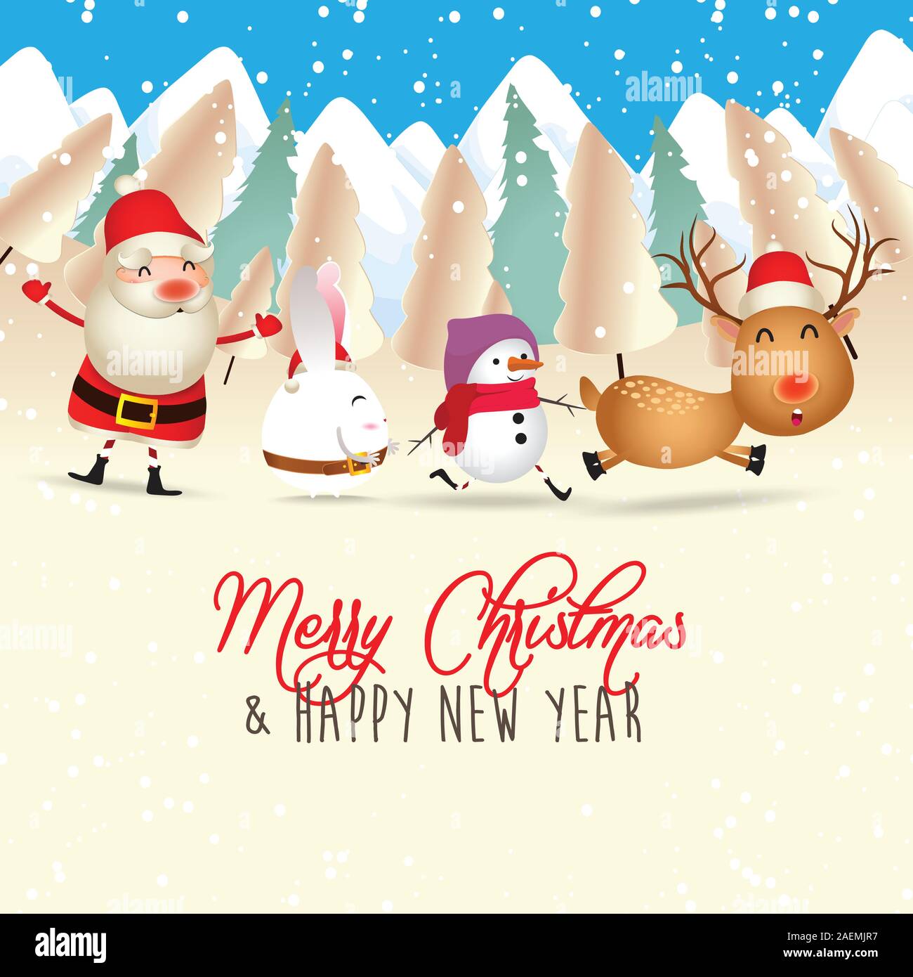 Frohe Weihnachten und guten Rutsch ins neue Jahr. Frohe Weihnachten Santa  Claus und Rotwild lustig Stock-Vektorgrafik - Alamy