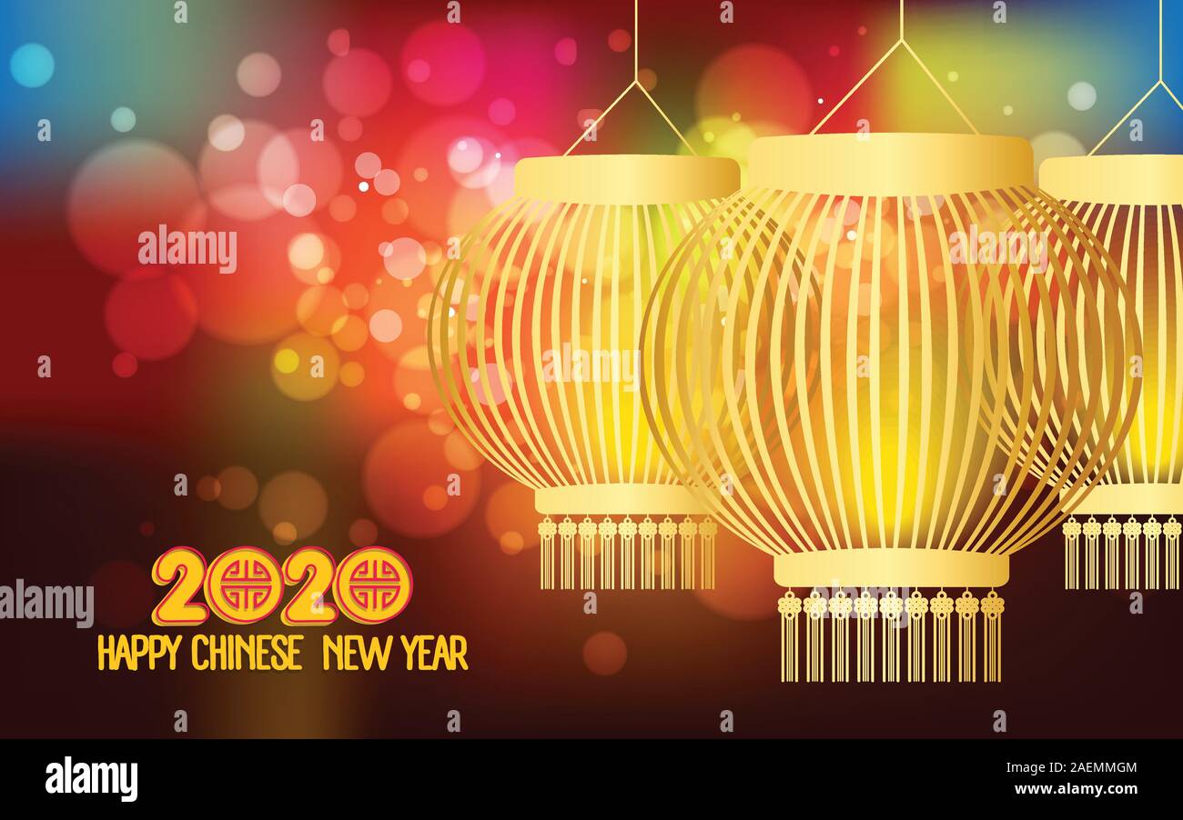 Happy Chinese New Year 2020 Hintergrund mit Laternen und Lichteffekt Stock Vektor