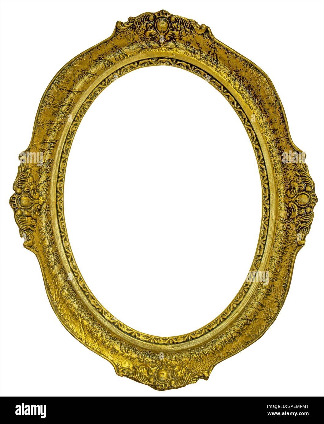 Antike vergoldeten Ovalen Rahmen isoliert auf weißem Hintergrund Stockfoto