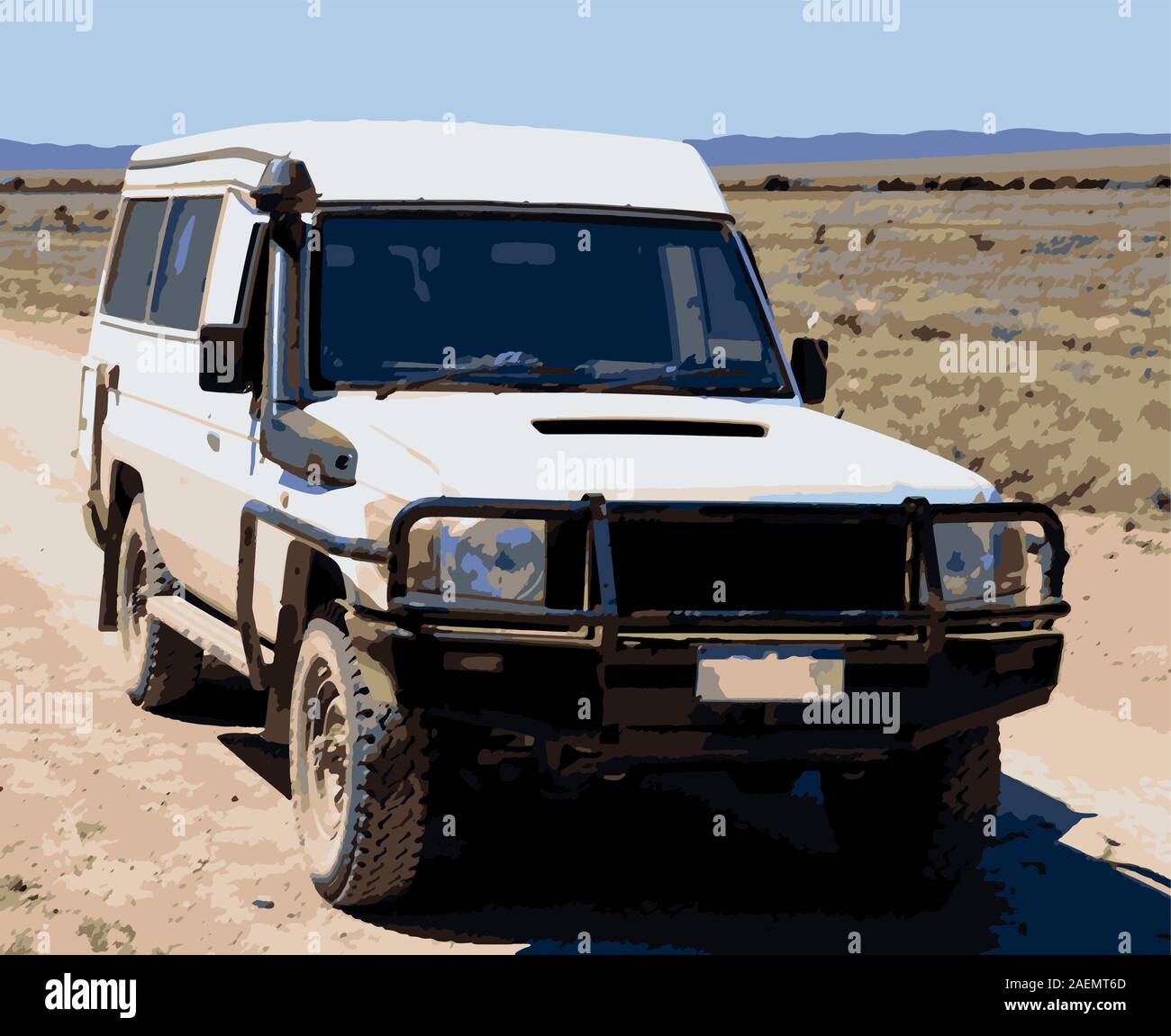 Offroad weißes Auto im australischen Outback Vector Illustration Stock Vektor