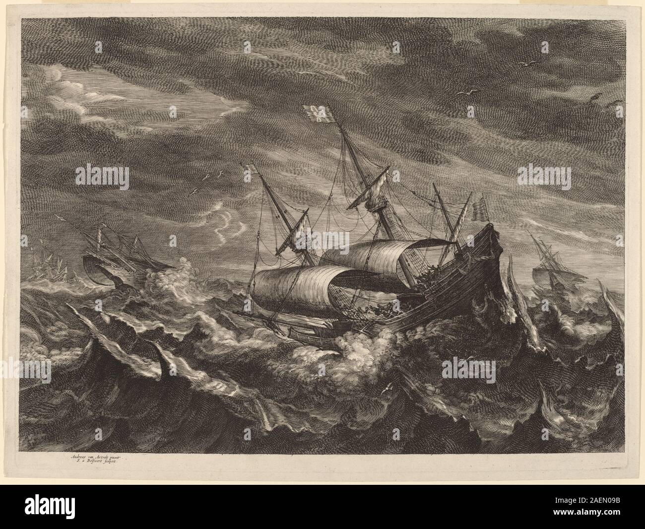 Schelte Adams Bolswert nach Andries van Eertvelt, Segelboote im Sturm, c 1638, Segelboote im Sturm; circa 1638 Datum Stockfoto