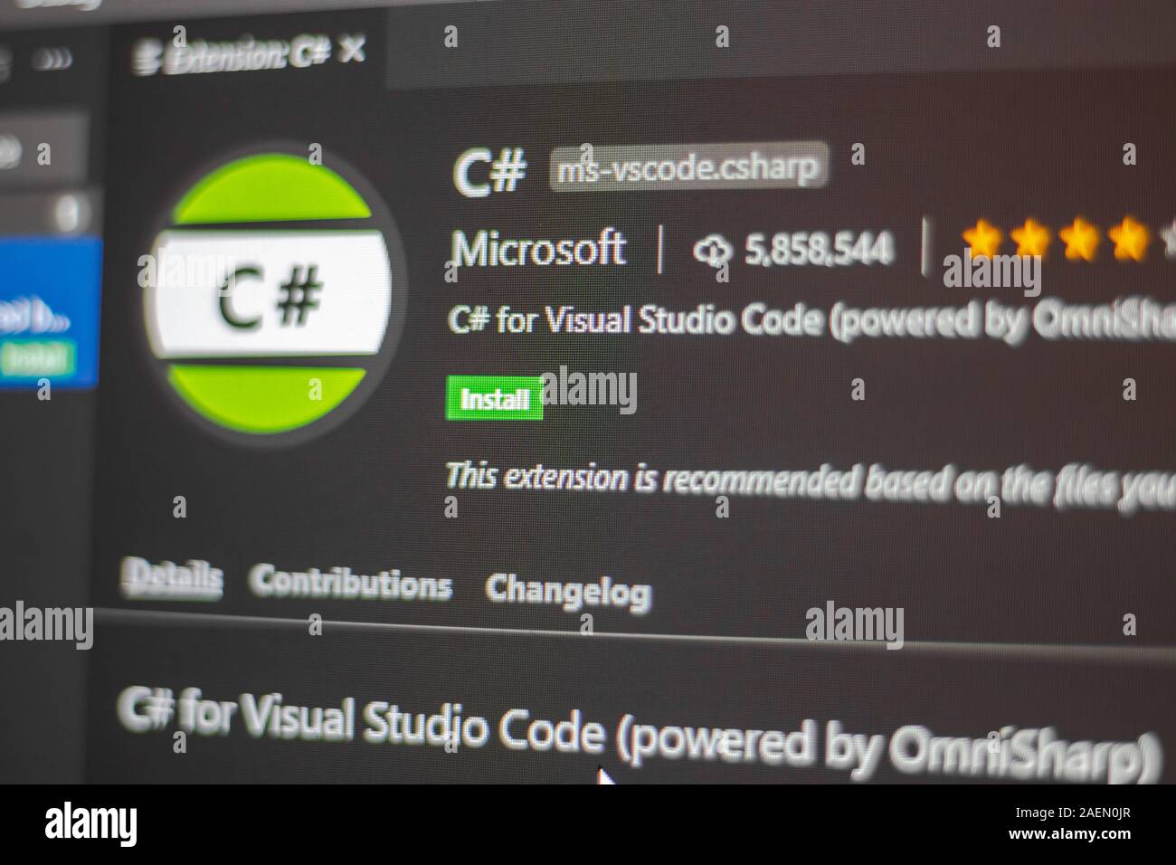 C#-Erweiterung für Visual Studio Code Stockfoto