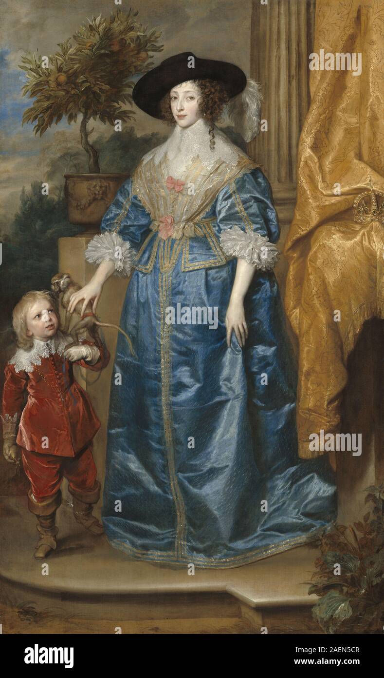 Sir Anthony Van Dyck, Königin Henrietta Maria mit Sir Jeffrey Hudson, 1633, Königin Henrietta Maria mit Sir Jeffrey Hudson; 1633 Datum Stockfoto