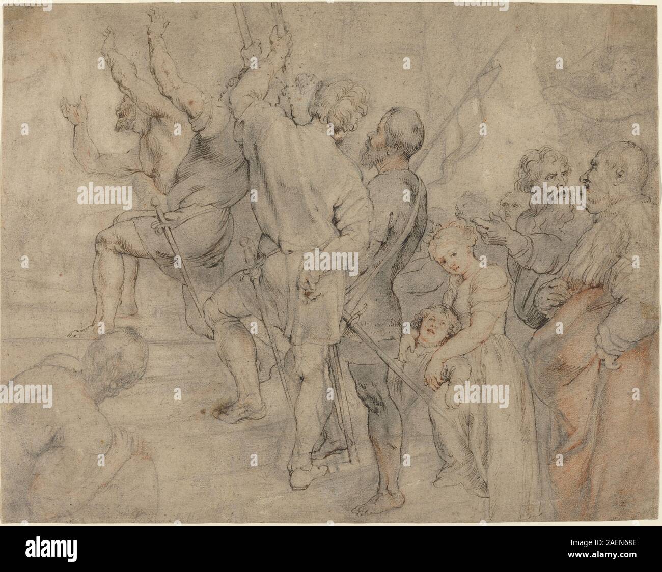 Ein Gemälde von Sir Peter Paul Rubens über einem anonymen Italiener nach Tizian, das einen Teil der Menschenmenge im Ecce Homo darstellt und mehrere Figuren, Gesten, Ausdrücke und barocke Kompositionen zeigt. Stockfoto