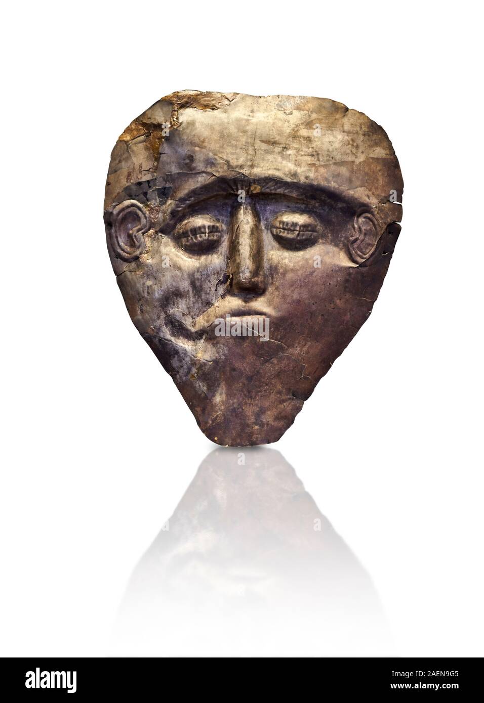 Elektron, Gold Silber Legierung, mykenische Totenmaske von Grab Delta und Gamma, Grab Kreis B, Mykene, Griechenland. Archäologisches Nationalmuseum von Athen Stockfoto
