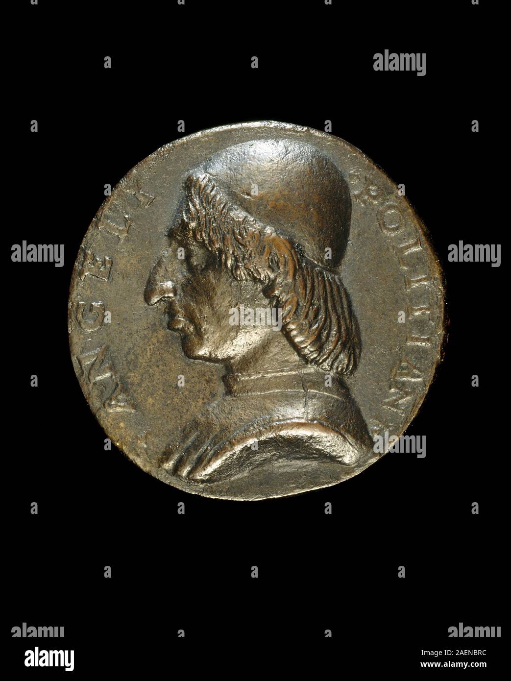 Stil von Niccolò Fiorentino, Angelo Poliziano, 1454-1494, Humanist (Vorderseite), c 1494, Angelo Poliziano, 1454-1494, Humanist [Vorderseite]; circa 1494 Datum Stockfoto