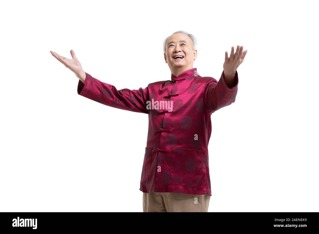Gerne älterer Mann in Tang Anzug Stockfoto