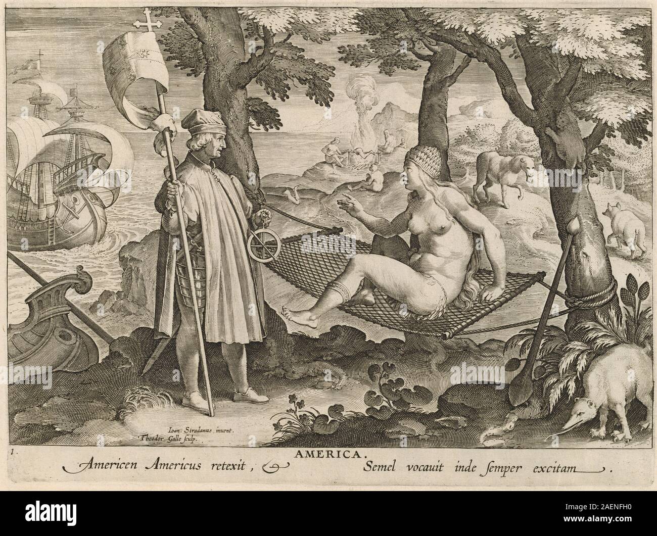 Theodor Galle nach Jan van der Straet, Amerika-pl1, c 1580-1590, Amerika: pl.1; c. 1580/1590 Stockfoto