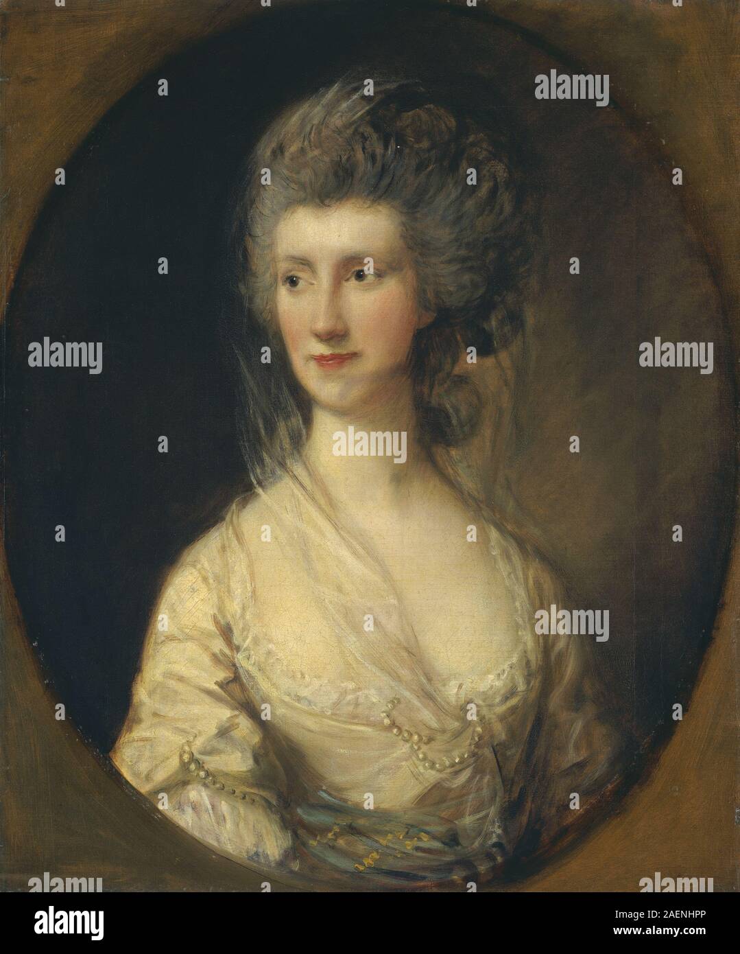 Ein Porträt von Thomas Gainsborough um 1778 von Mrs. John Taylor, das Figur, Kleidung, Haltung, Gesichtszüge zeigt. und britische Porträtkomposition aus dem 18. Jahrhundert. Stockfoto