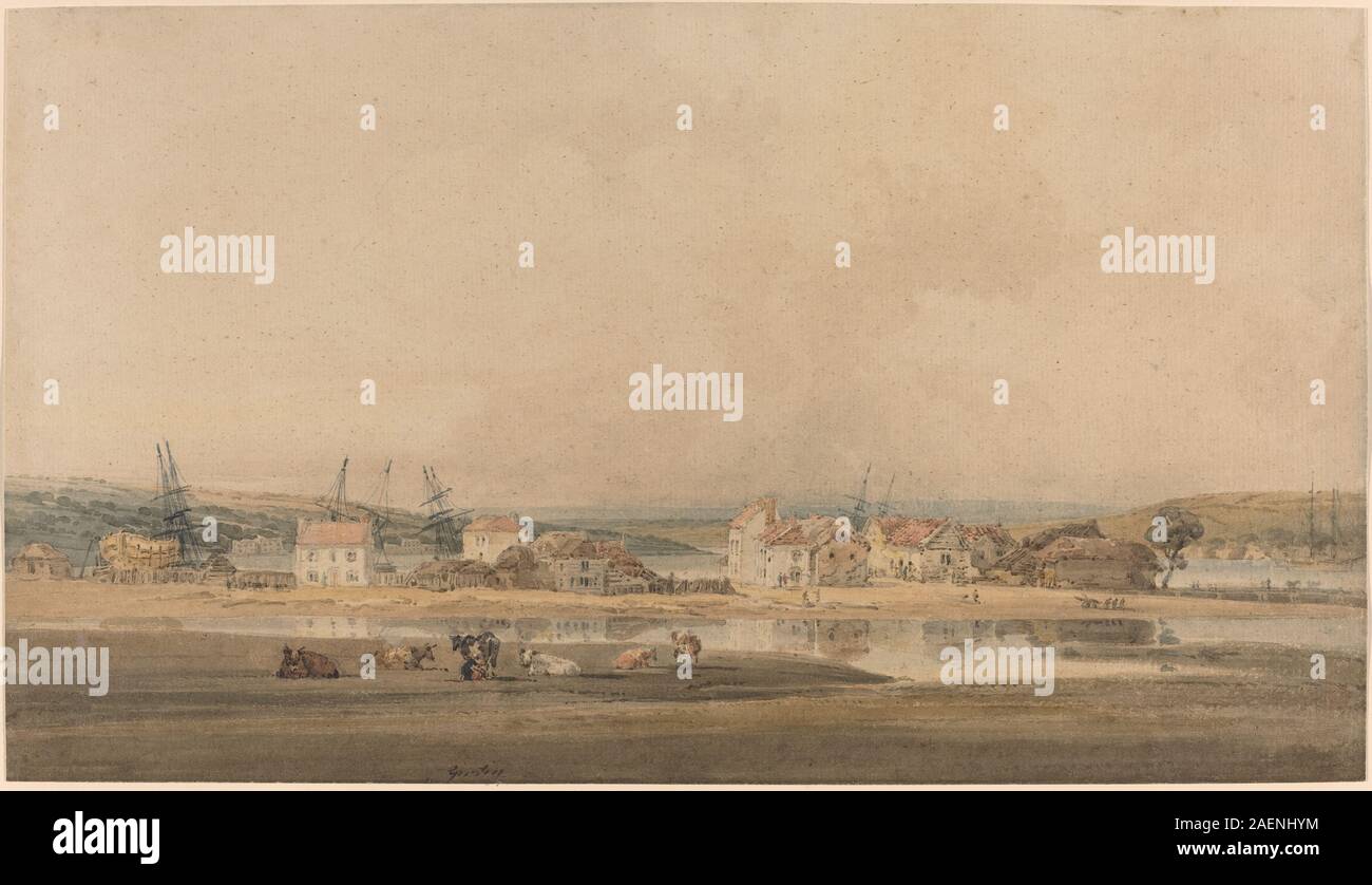 Thomas Girtin, Dorf an der Mündung des Flusses im Devon, 1797-1798, Dorf entlang einer Flussmündung in Devon; 1797/1798 Stockfoto