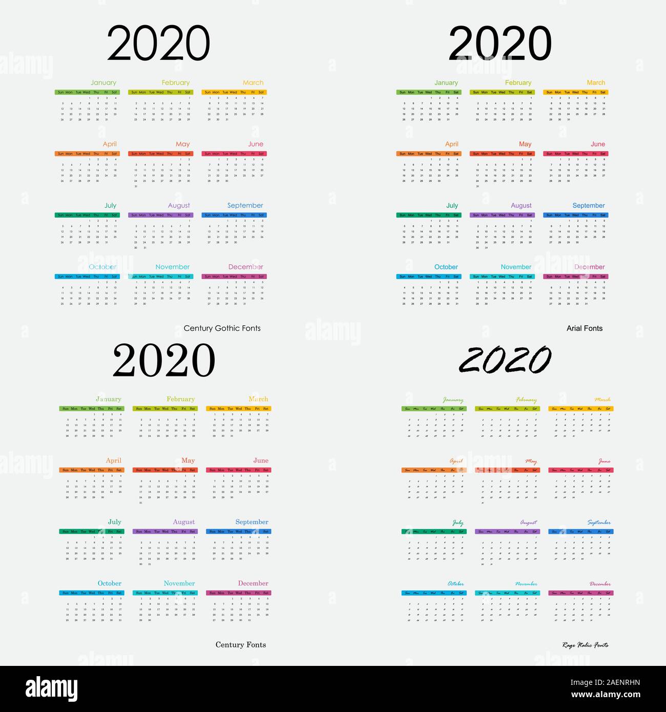2020 Vorlage Kalender. Kalender 2020 in 12 Monaten. Kalender vektor design Briefpapier Vorlage. Vector Illustration. Stock Vektor