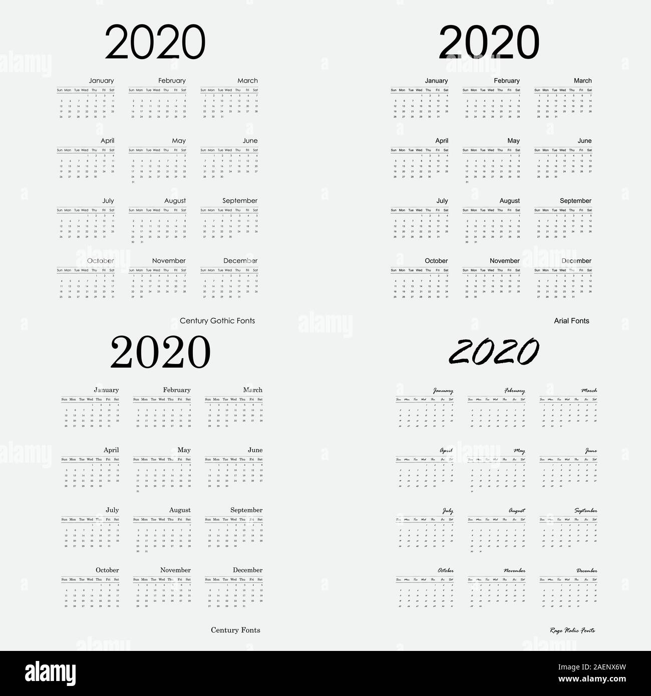 2020 Vorlage Kalender. Kalender 2020 in 12 Monaten. Kalender vektor design Briefpapier Vorlage. Vector Illustration. Stock Vektor