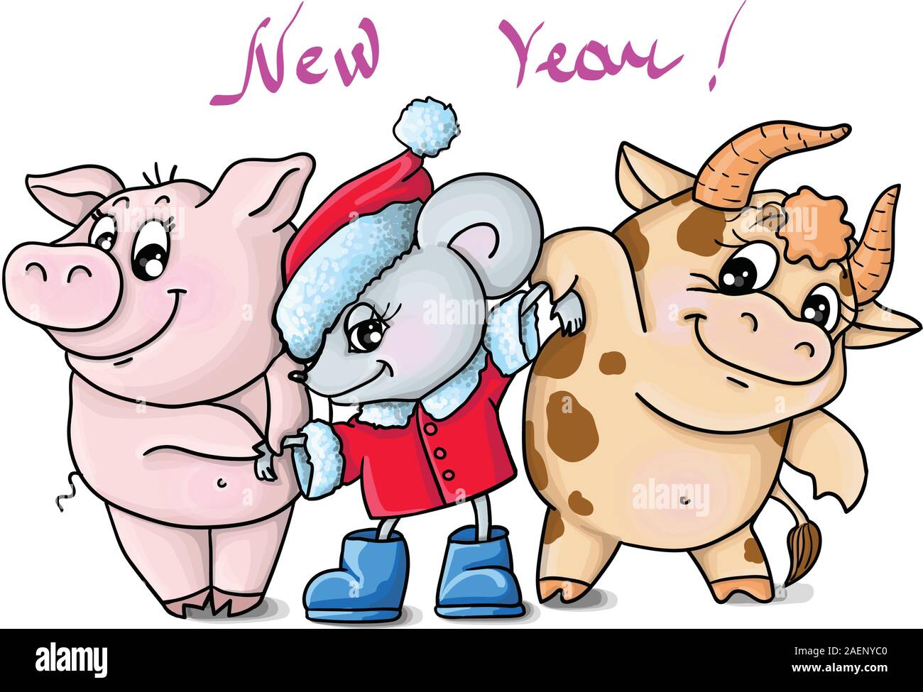 Vektorgrafiken neues Jahr Wildschwein, Bull, Ratte, Sternzeichen Stock Vektor