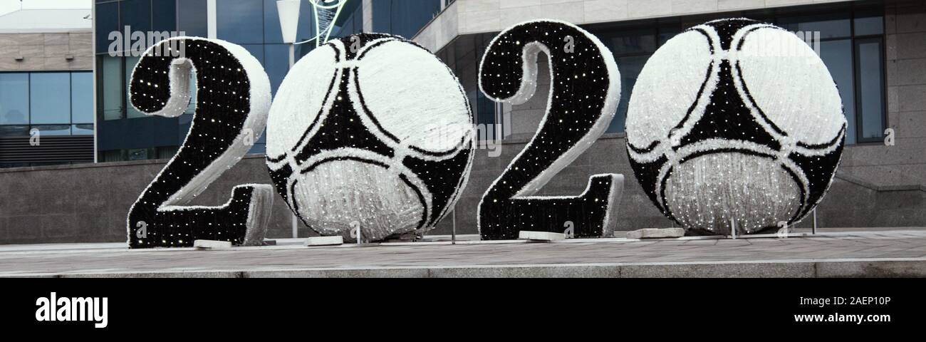 2020. Neues Jahr 2020, 2020 text für das Neue Jahr, 2020 Euro. 2020 Fußball-Symbol. Frohes Neues Jahr Stockfoto