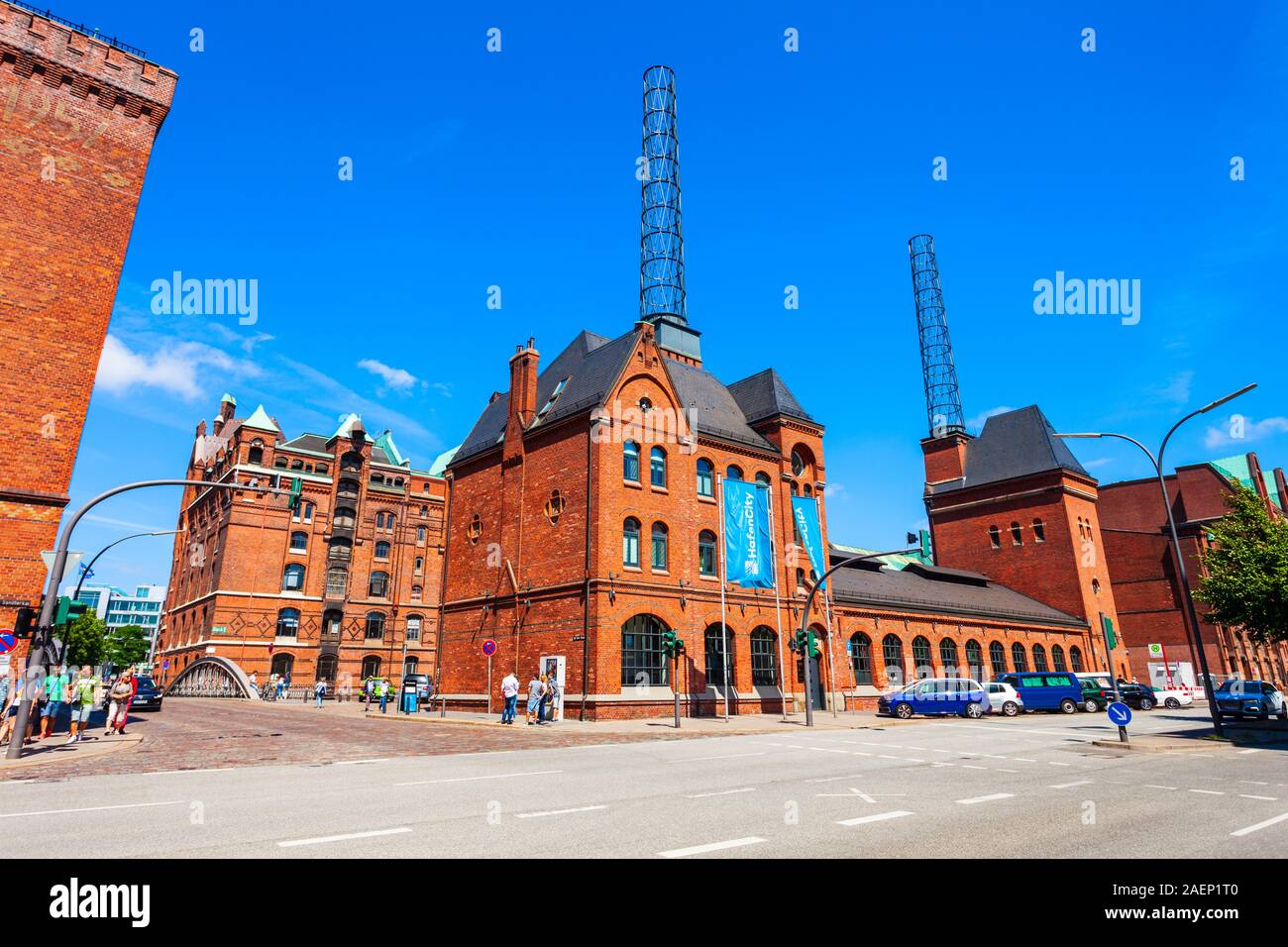 HAMBURG, DEUTSCHLAND - Juli 07, 2018: HafenCity Infocenter im Kesselhaus im Hamburg, Deutschland Stockfoto