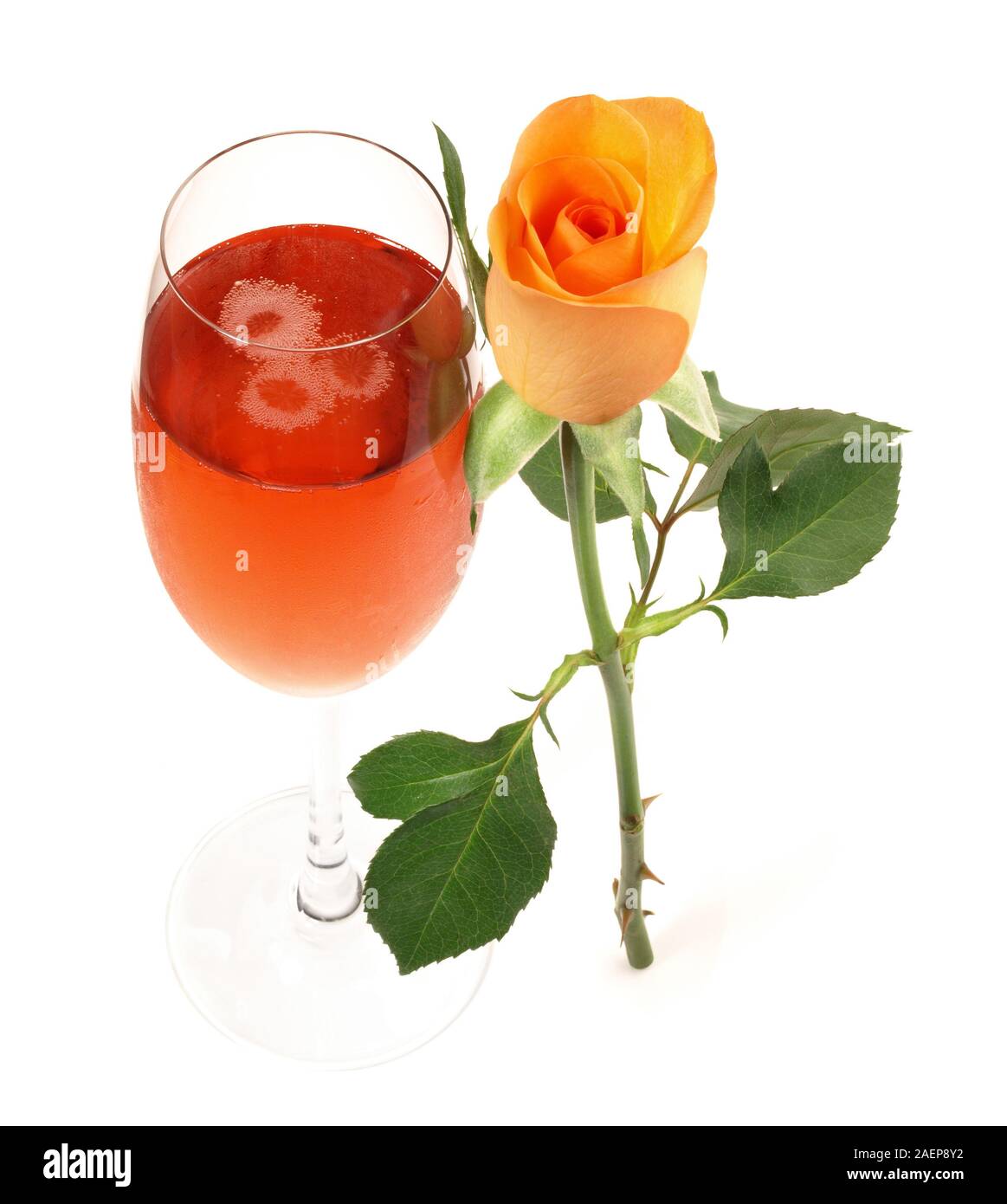 Kir Royal Cocktail auf weißem Hintergrund Stockfoto