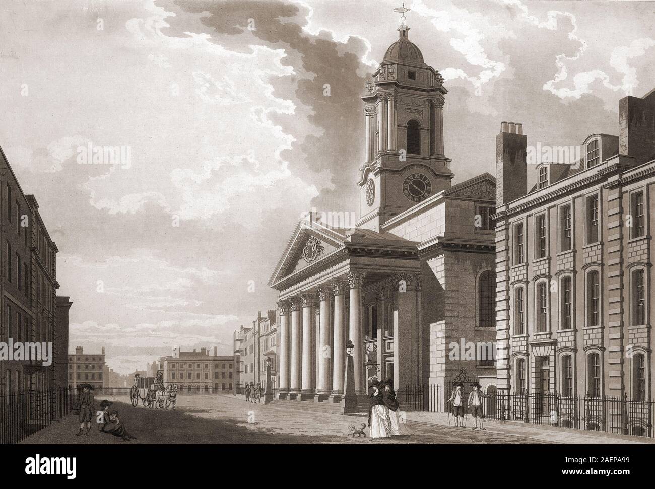 Kirche von St George's Hannover Square, Aquatinta, von T.Malton. 1787, London, England, Großbritannien Stockfoto