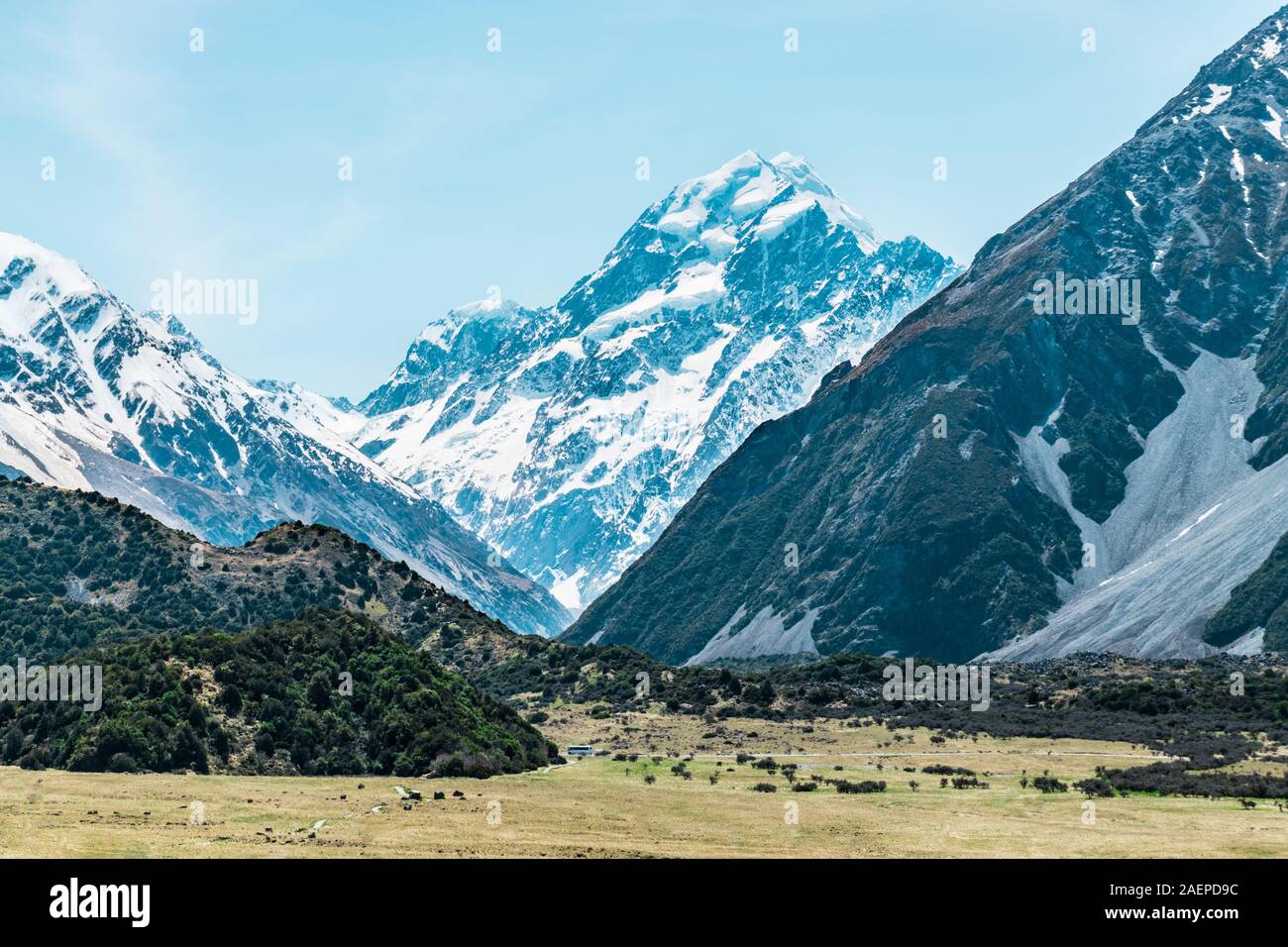Aoraki / Mount Cook, der höchste Berg Neuseelands Stockfoto