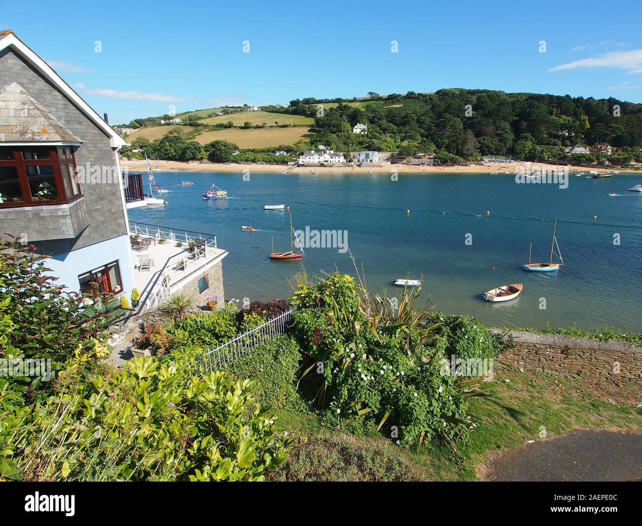 Salcombe Mündung in Devon im Sommer. Stockfoto