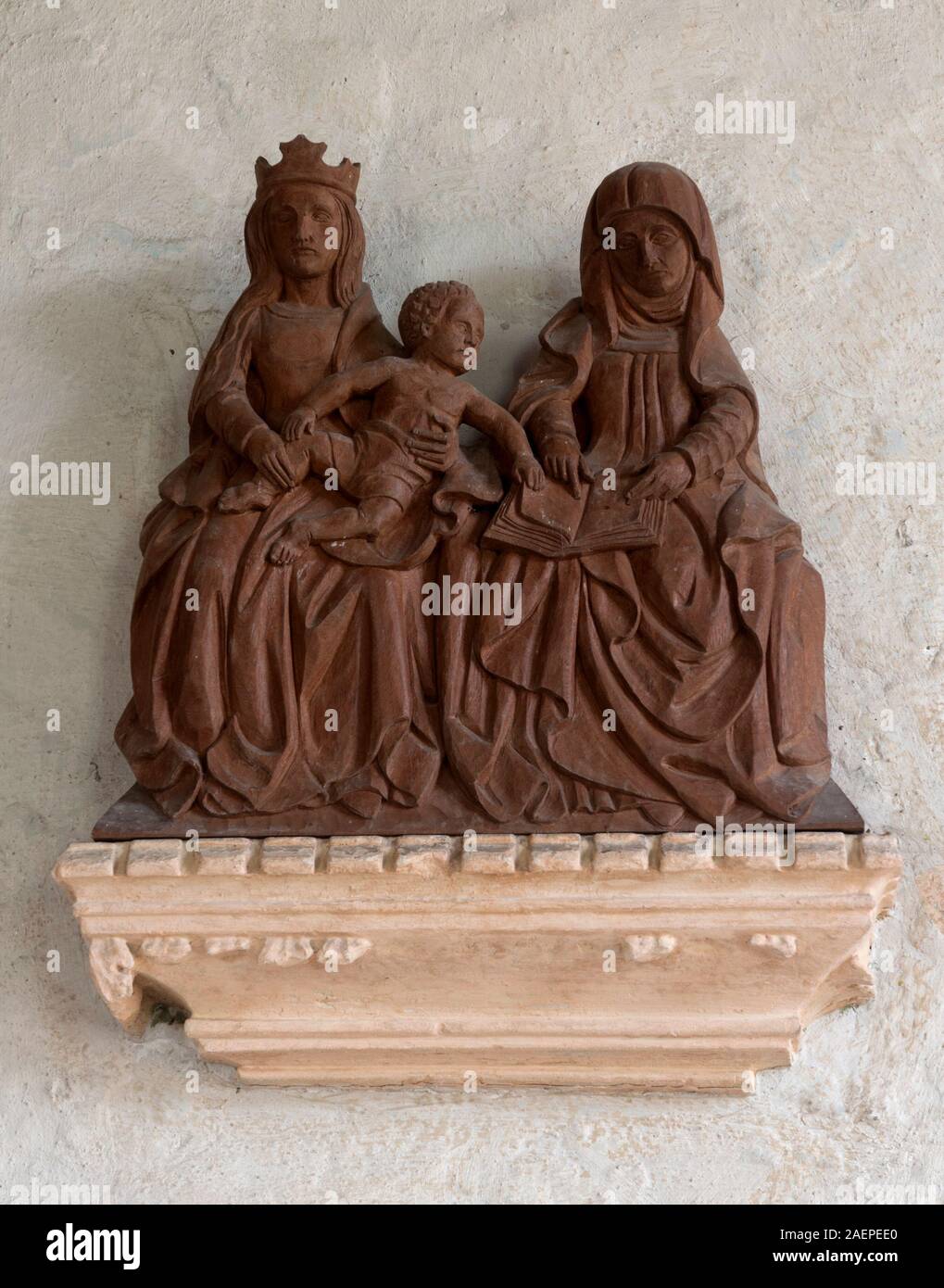 Skulptur der junge Jesus in St. Johannes der Täufer Kirche, Oxenton, Gloucestershire, England, Großbritannien Stockfoto