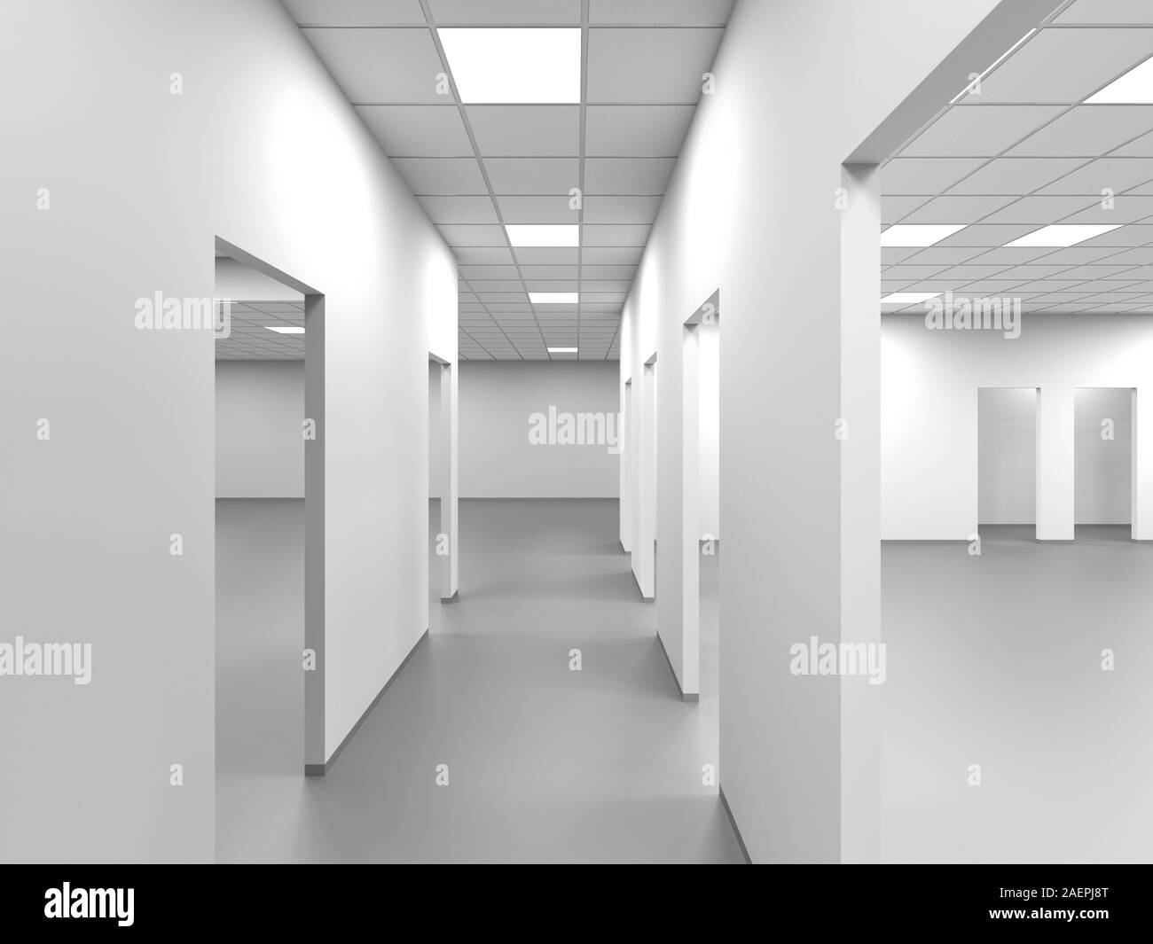 Ein leeres Büro Flur mit weißen Wänden und Türen, abstrakte innere  Hintergrund, 3D-Rendering illustration Stockfotografie - Alamy