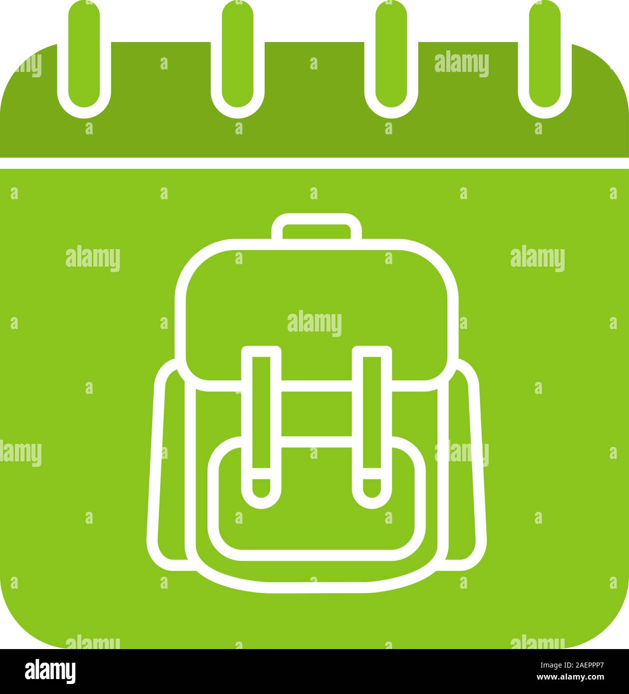 1. September Glyphe Farbe Symbol. Kalender Seite mit Student's Rucksack. Silhouette Symbol auf weißem Hintergrund. Negativer Platz. Vector Illustration Stock Vektor