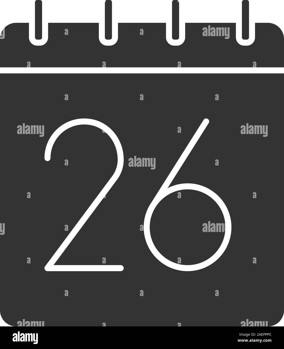 20 6. Tag des Monats glyph Icon. Datum silhouette Symbol. Wandkalender mit 26 Zeichen. Negativer Platz. Vektor isoliert Abbildung Stock Vektor