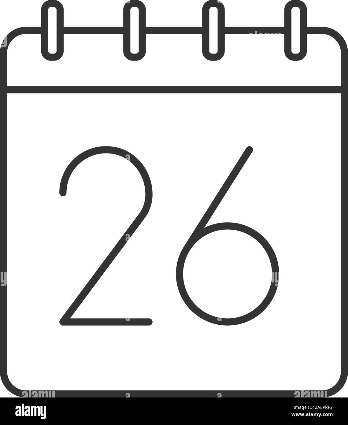 20 6. Tag des Monats linear Symbol. Wandkalender mit 26 Zeichen. Dünne Linie Abbildung. Datum Kontur Symbol. Vektor isoliert Maßbild Stock Vektor