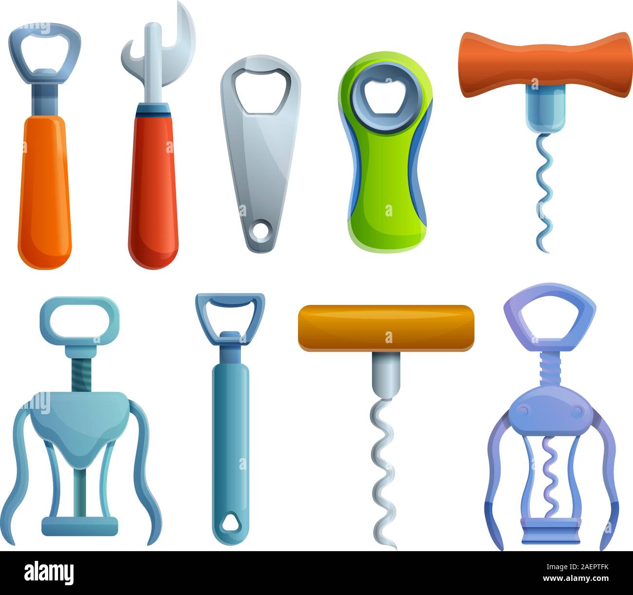 Flaschenöffner Symbole gesetzt. Cartoon von Flaschenöffner Vector Icons