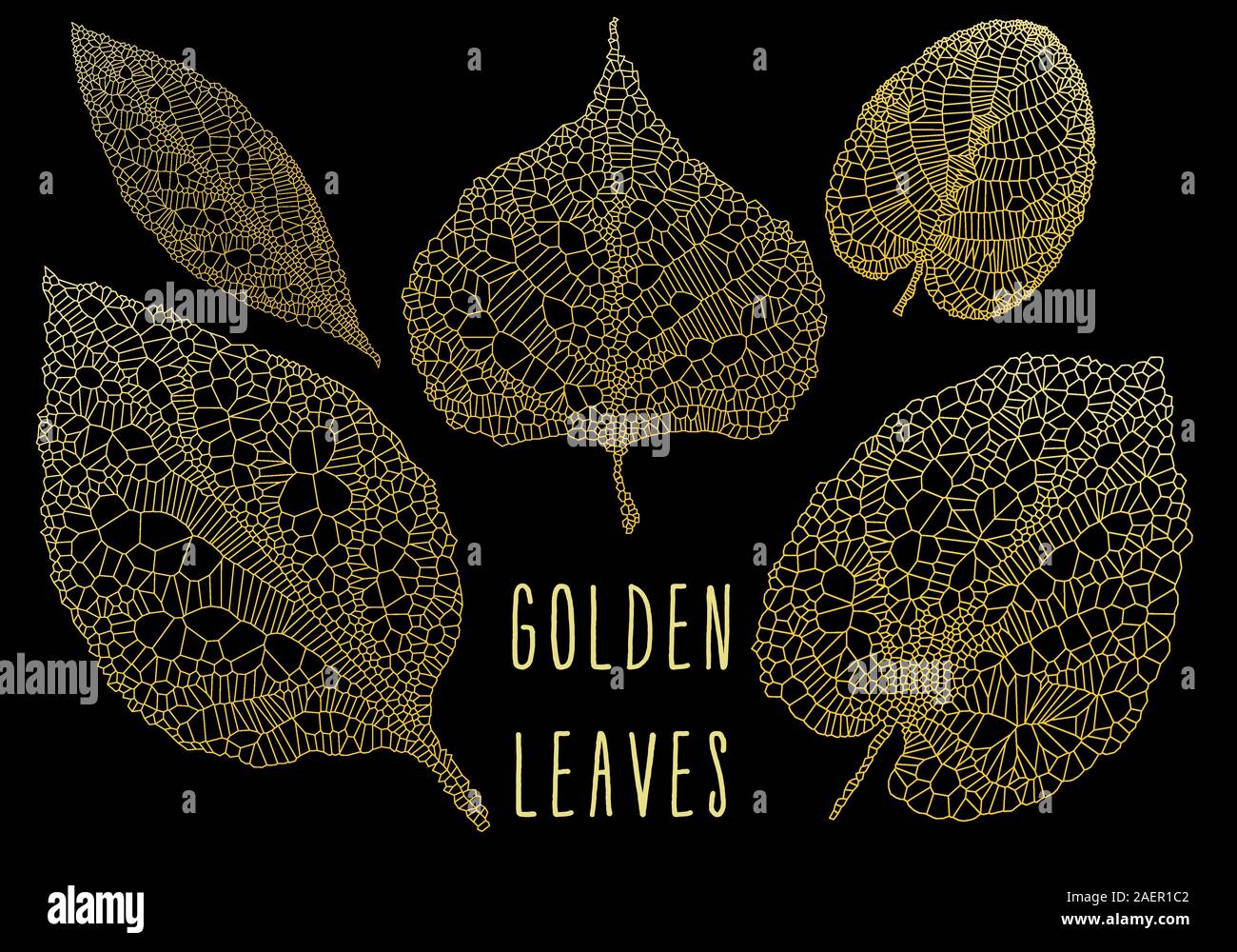 Goldene Ader Blätter, gold Skelett Blatt, der vektor design Elemente über schwarzen Hintergrund Stock Vektor