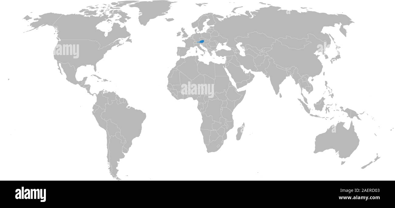 Österreich blau markierte auf Weltkarte Vektor, grauen Hintergrund. Konzept Abbildung, toll für Wallpaper, Hintergründe, Hintergrund, Poster etc. Stock Vektor