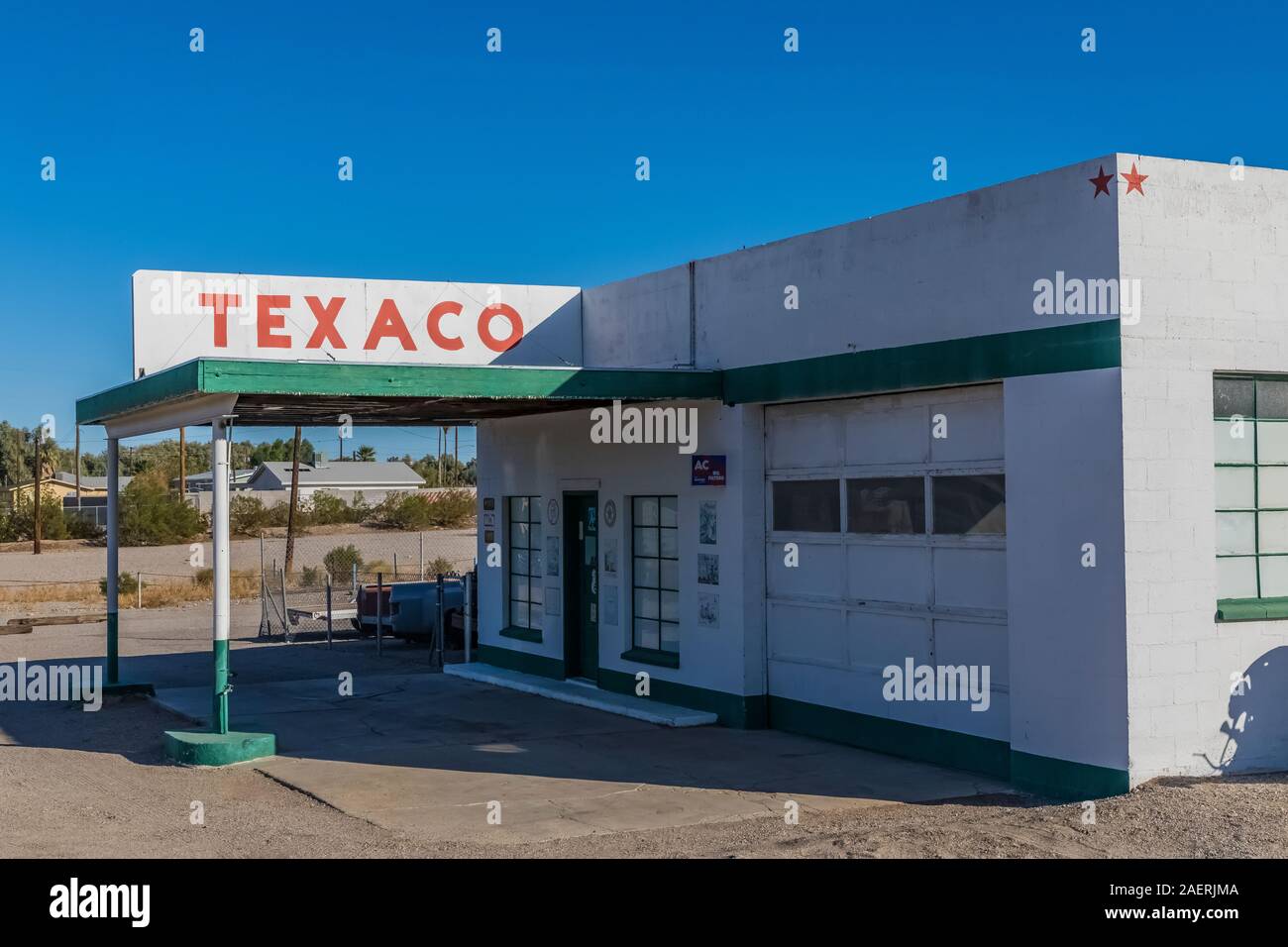 Gas restauriert Texaco Station entlang der Route 66 in Nadeln, Kalifornien, USA Stockfoto