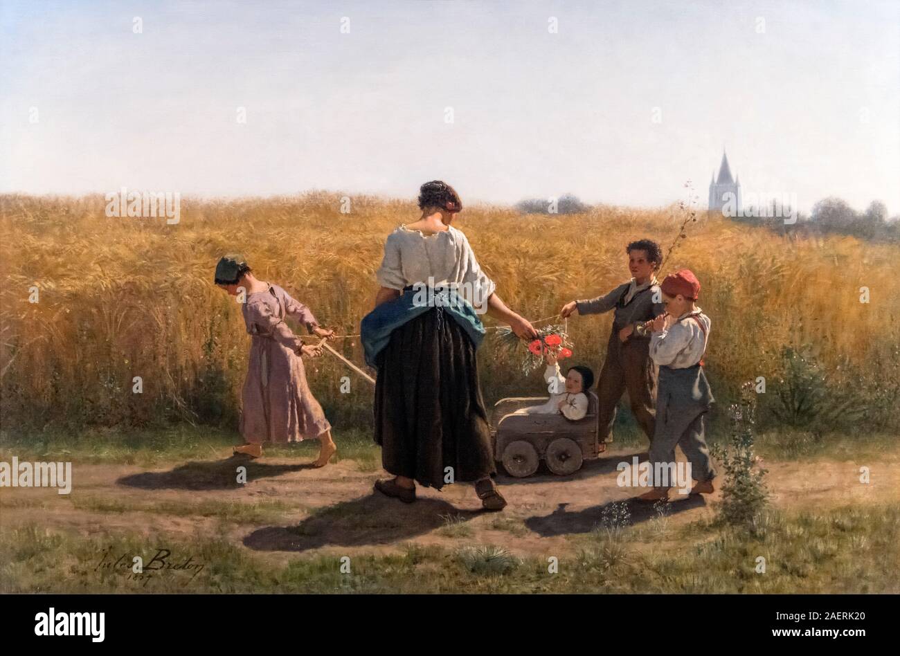 Der Abflug für die Felder von Jules Breton (1827-1906), Öl auf Leinwand, 1857 Stockfoto