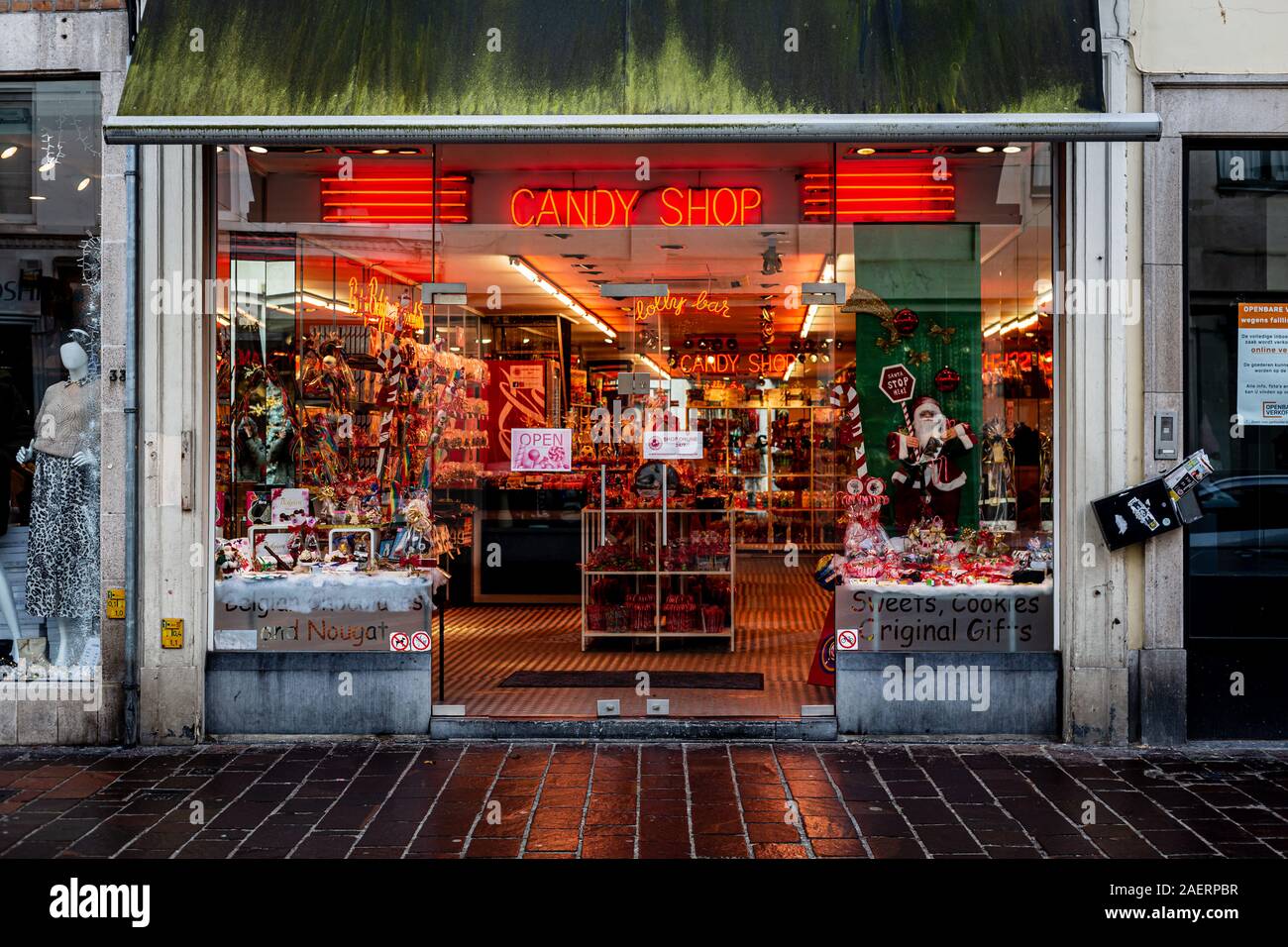 Candy shop in Brügge, Belgien. Stockfoto