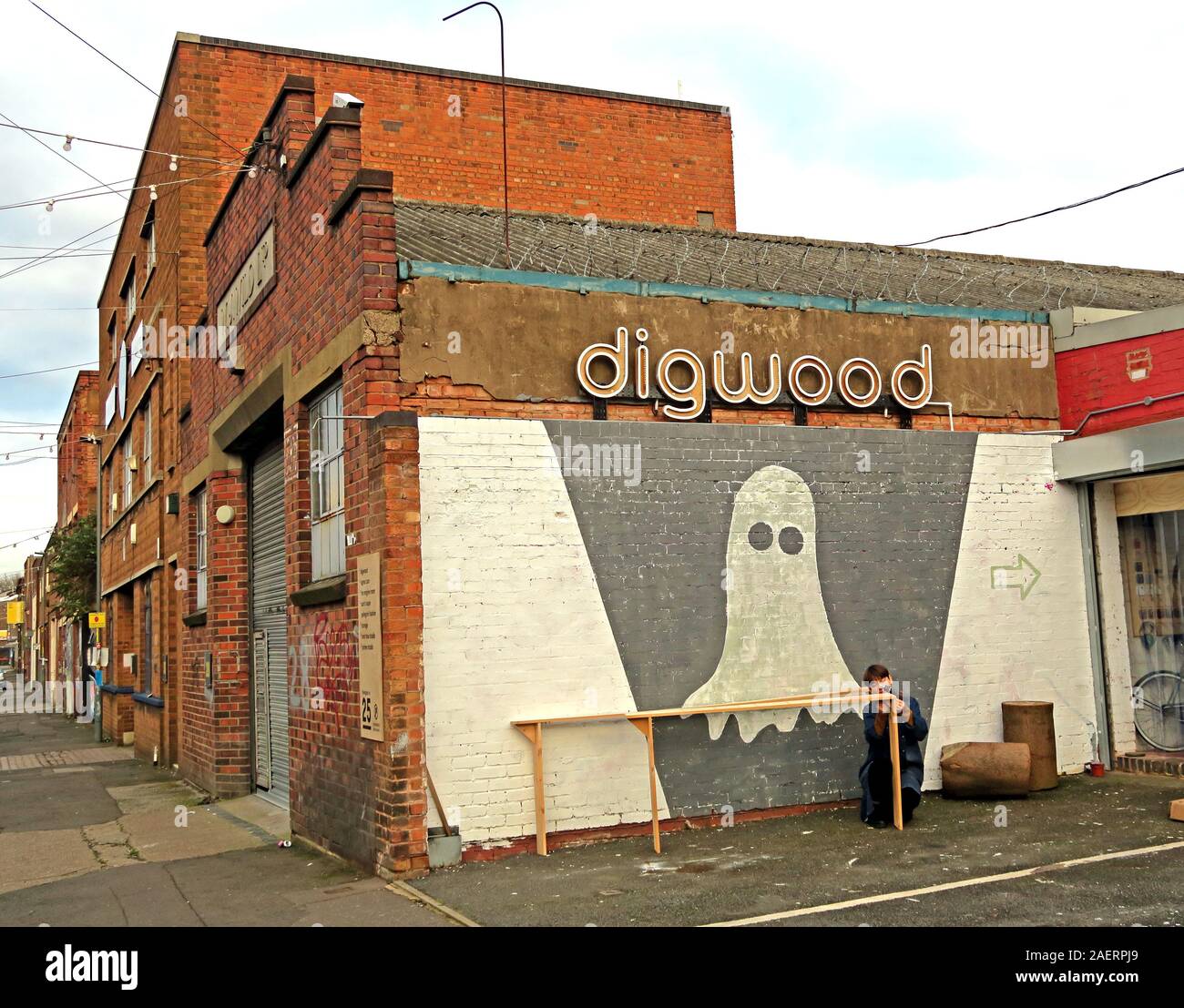 Digwood, Ghost, Graffiti Urban Street Art, in Floodgate St, Digbeth, Bordesley & Highgate, Birmingham, West Midlands, England, Großbritannien, B5 5ST Stockfoto