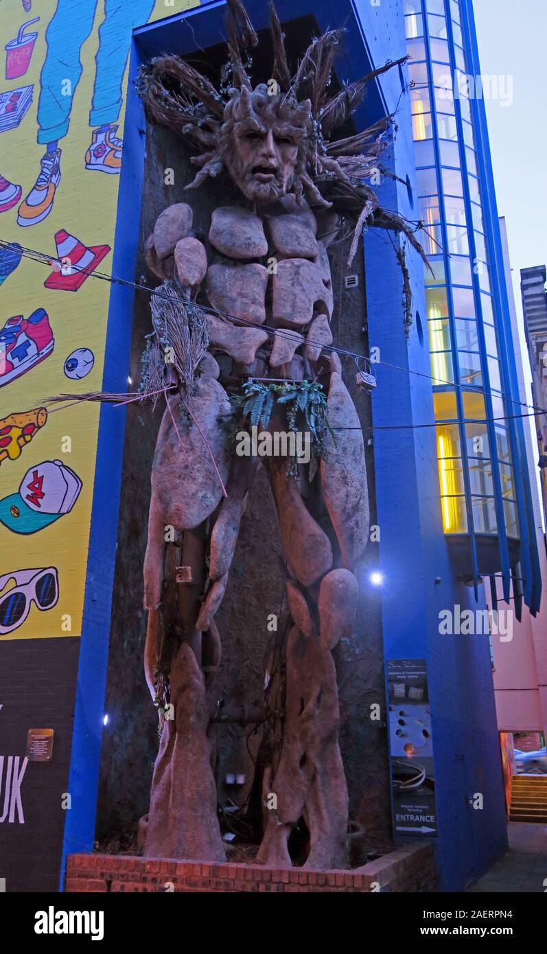 Green man Statue in der Custard Factory, Gibb St, Digbeth, Bordesley & Highgate, Birmingham, West Midlands, England, Großbritannien, B5 5ST Stockfoto