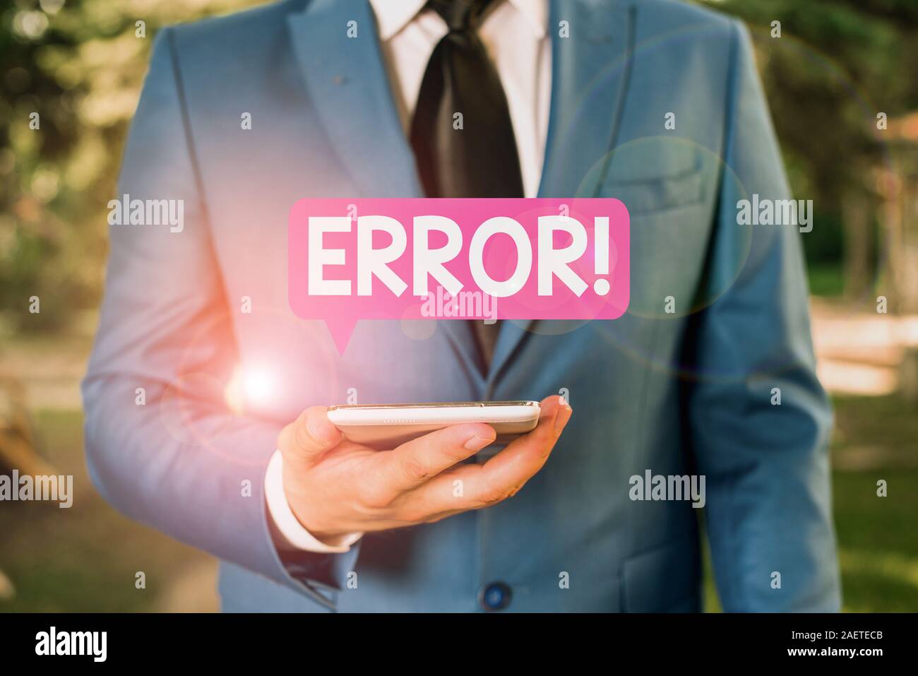 Text Zeichen zeigt Fehler. Business Foto text Zustand sein falsch verhalten Urteil oder Programm Geschäftsmann in Blue Suite steht mit m Stockfoto