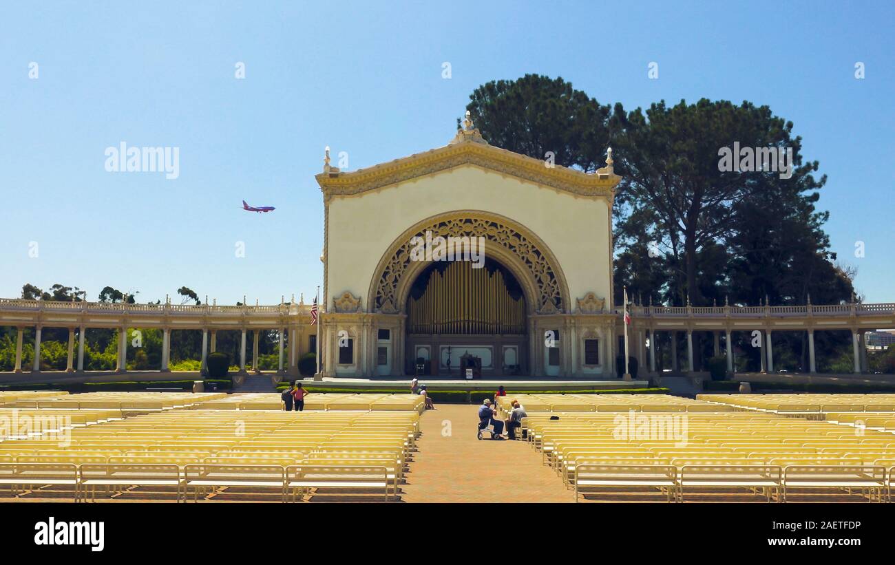 San Diego, Kalifornien/USA - August 12, 2019 Spreckels Organ Pavilion, Open-air-spreckels Organ im Balboa Park, San Diego, Kalifornien. Stockfoto